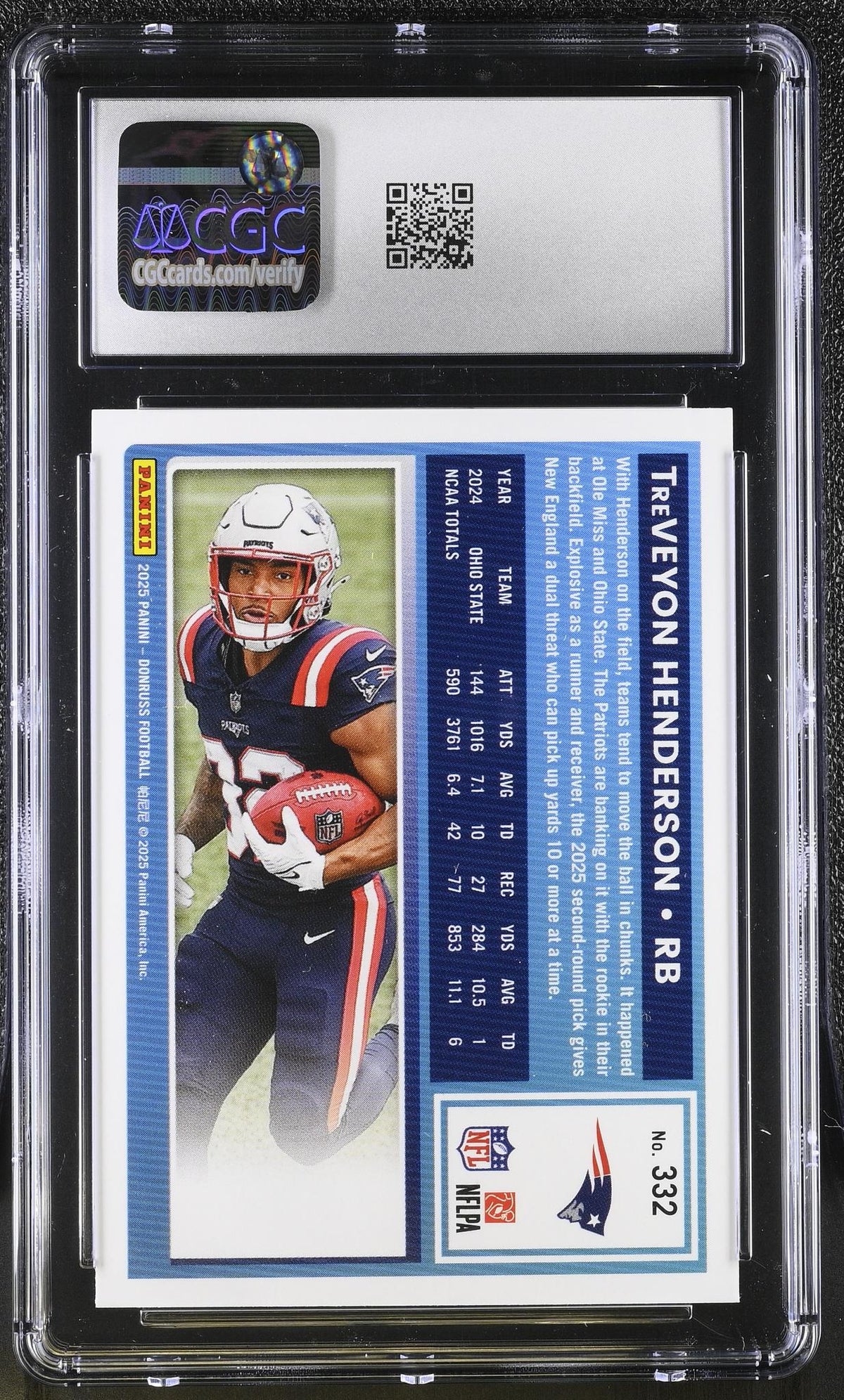 2025 Panini Donruss TreVeyon Henderson #332 Rookie CGC 9