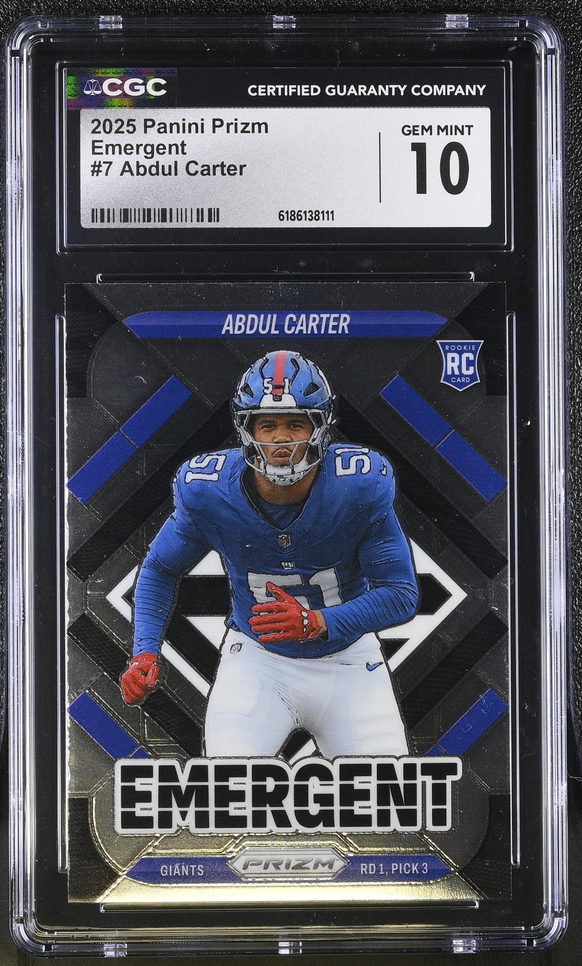 2025 Panini Prizm Emergent Abdul Carter #7 Rookie CGC 10