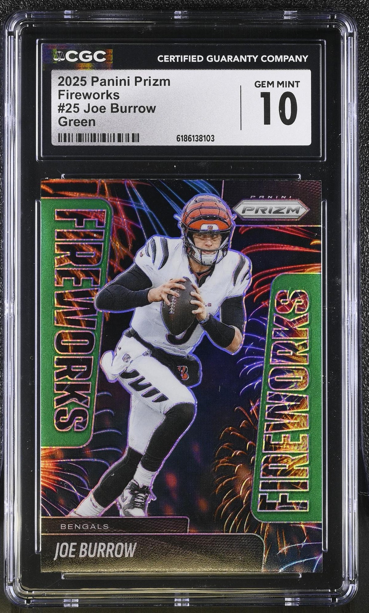 2025 Panini Prizm Fireworks Joe Burrow #25 Green CGC 10