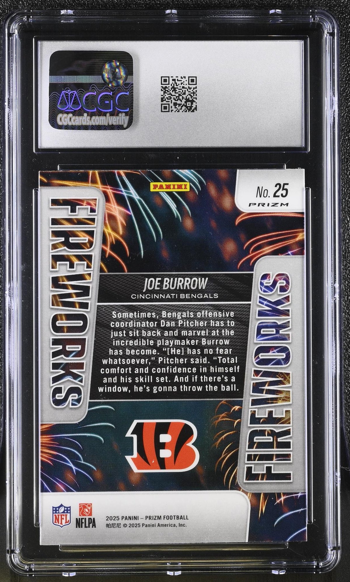 2025 Panini Prizm Fireworks Joe Burrow #25 Green CGC 10