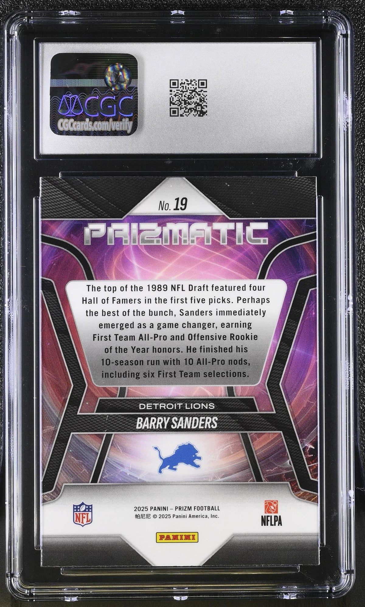 2025 Panini Prizm Prizmatic Barry Sanders #19 CGC 10