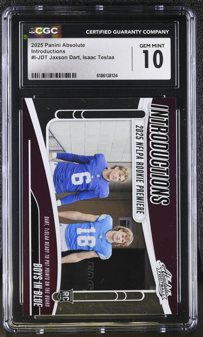 2025 Panini Absolute Introductions Jaxson Dart, Isaac Teslaa #I-JDT Rookie CGC 10