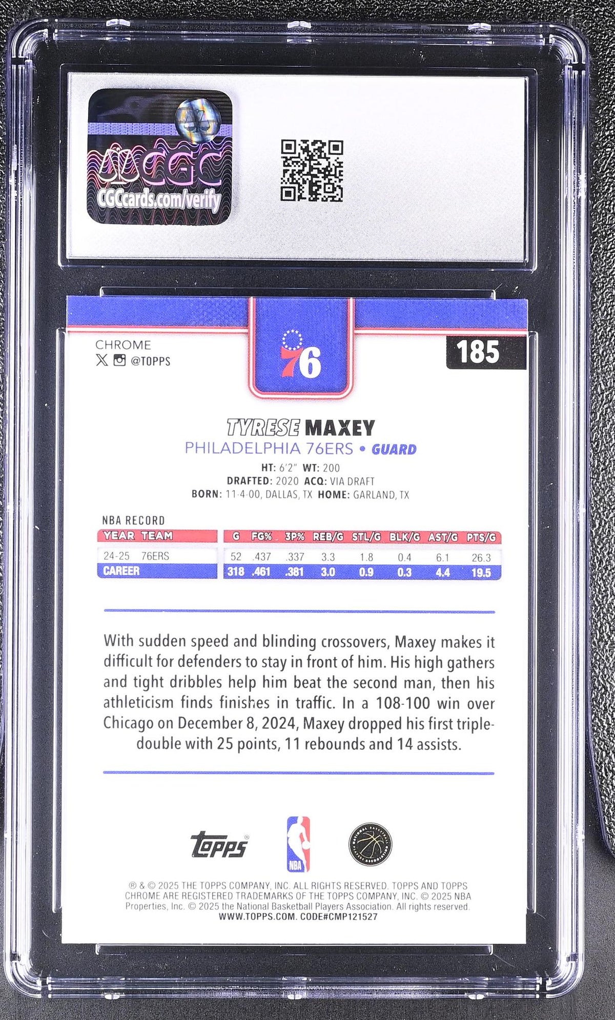 2025-26 Topps Chrome Tyrese Maxey #185 X-Fractor CGC 9