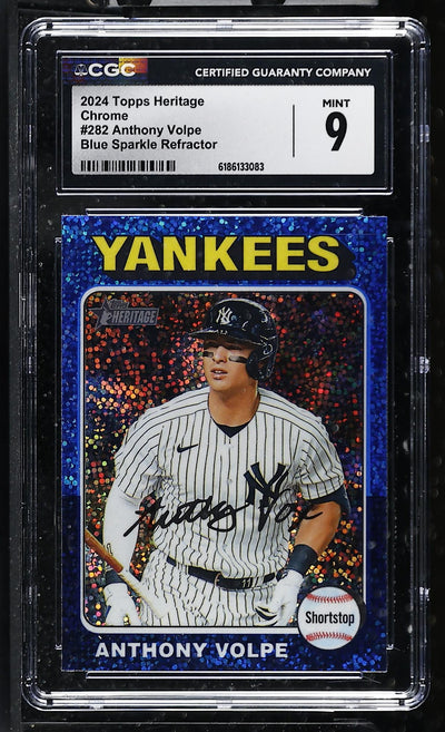 2024 Topps Heritage Blue Sparkle Refractor Anthony Volpe #282 CGC 9