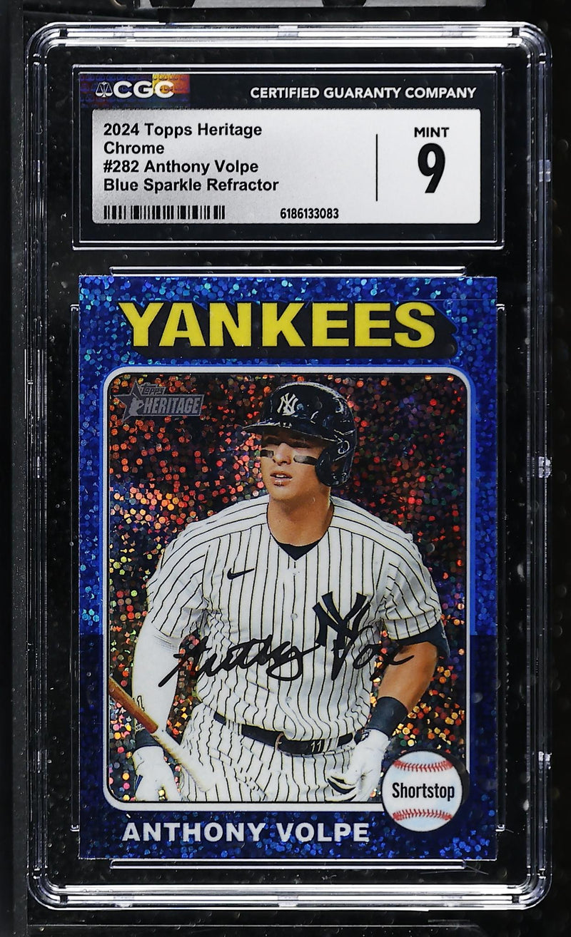 2024 Topps Heritage Blue Sparkle Refractor Anthony Volpe #282 CGC 9