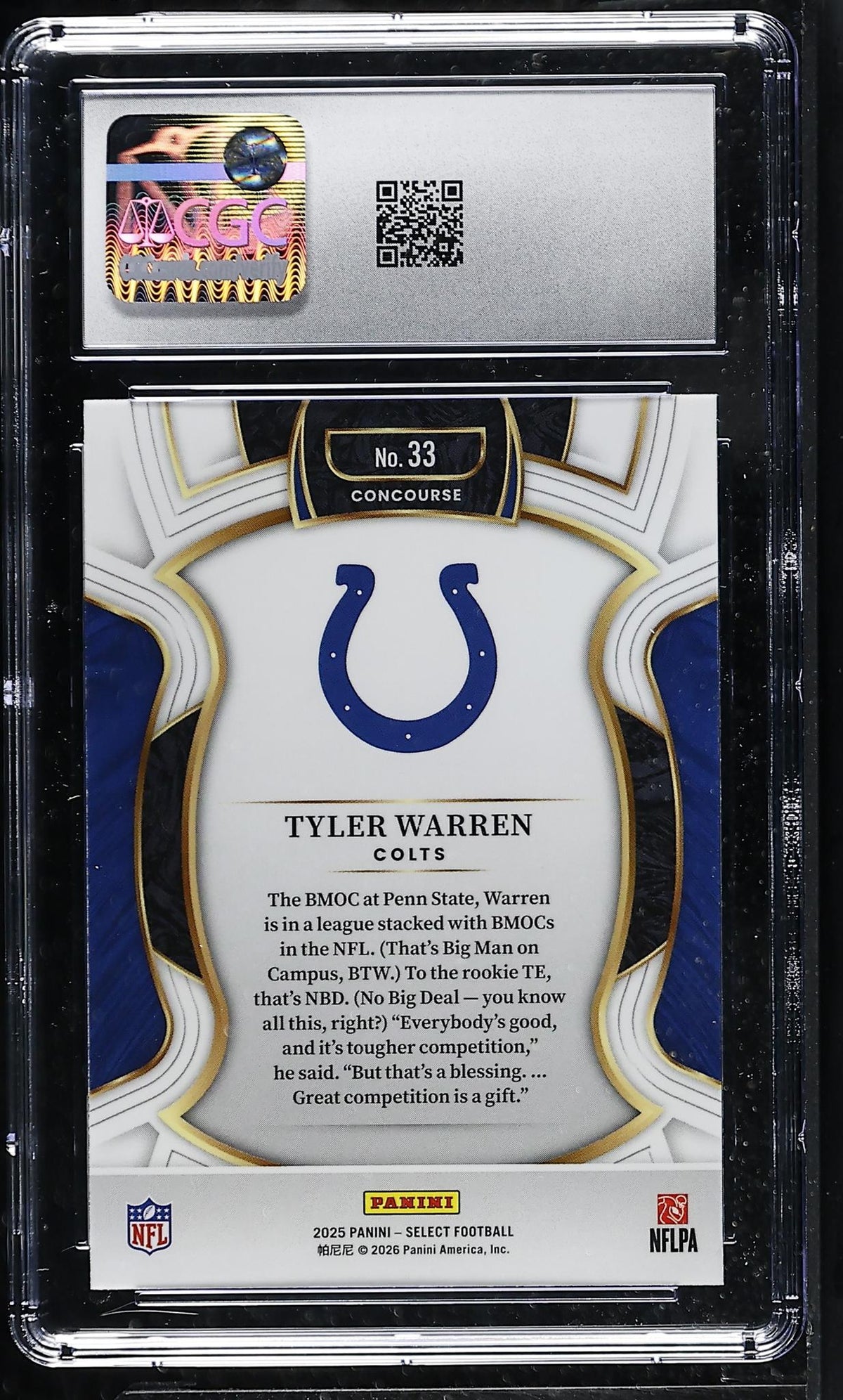 2025 Panini Select Tyler Warren #33 Concourse Rookie CGC 9