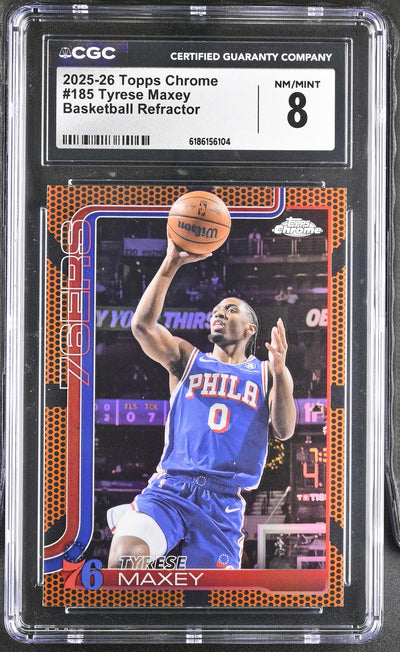 2025-26 Topps Chrome Tyrese Maxey #185 Refractor CGC 8