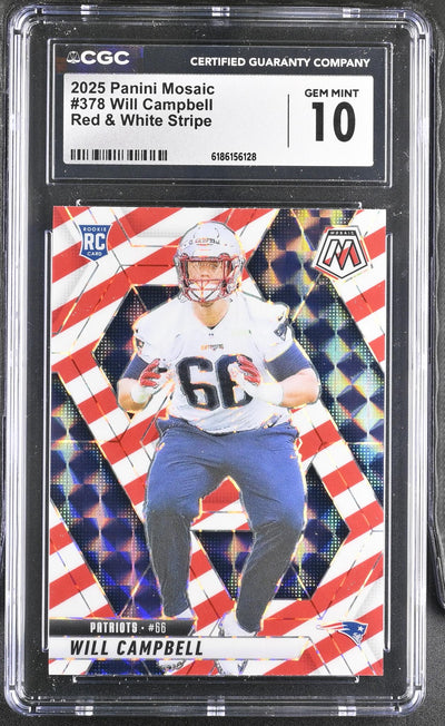 2025 Panini Mosaic Will Campbell #378 Red & White Stripe Rookie CGC 10