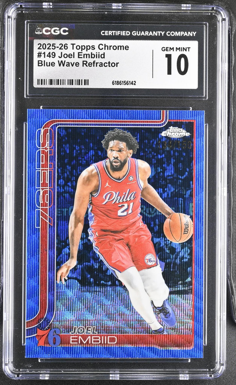 2025-26 Topps Chrome Joel Embiid #149 Blue Wave Refractor /150 CGC 10
