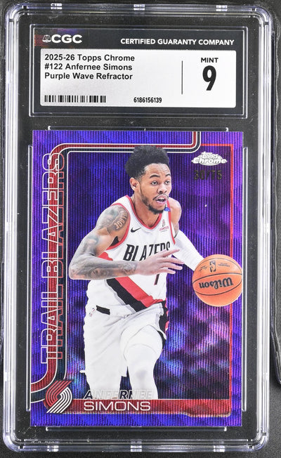 2025-26 Topps Chrome Anfernee Simons #122 Purple Wave Refractor /75 CGC 9