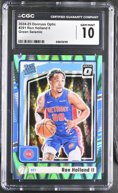 2024-25 Panini Donruss Optic Ron Holland II #291 Green Seismic Rated Rookie CGC 10