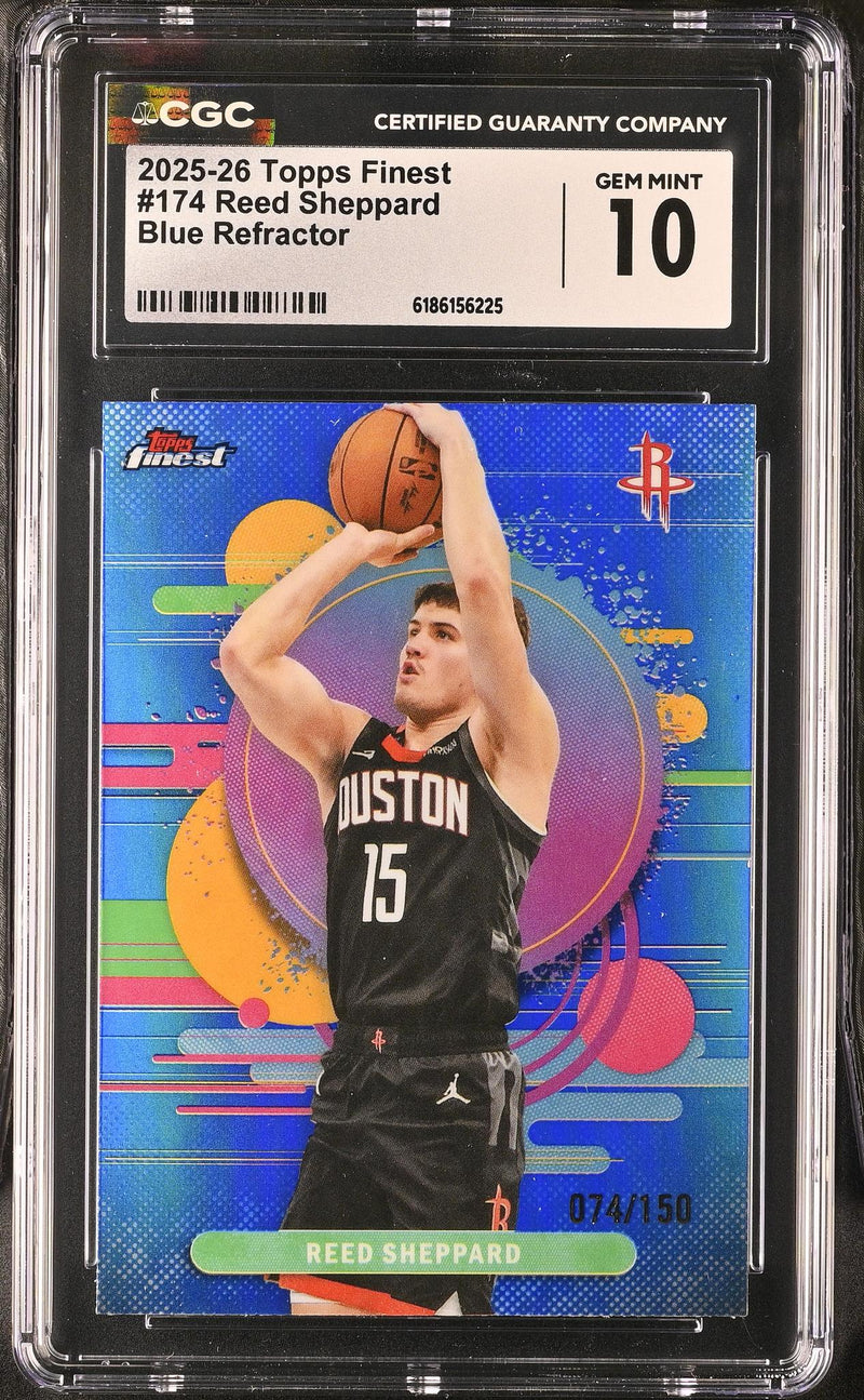2025-26 Topps Finest Reed Sheppard #174 Blue Refractor /150 CGC 10