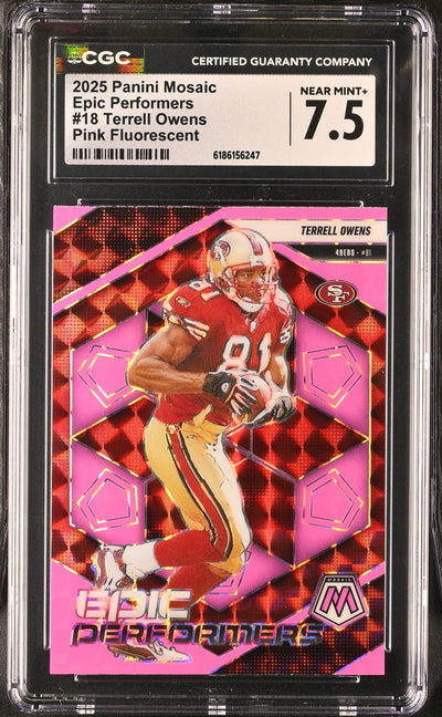 2025 Panini Mosaic Epic Performers Terrell Owens Pink Fluorescent #18 CGC 7.5