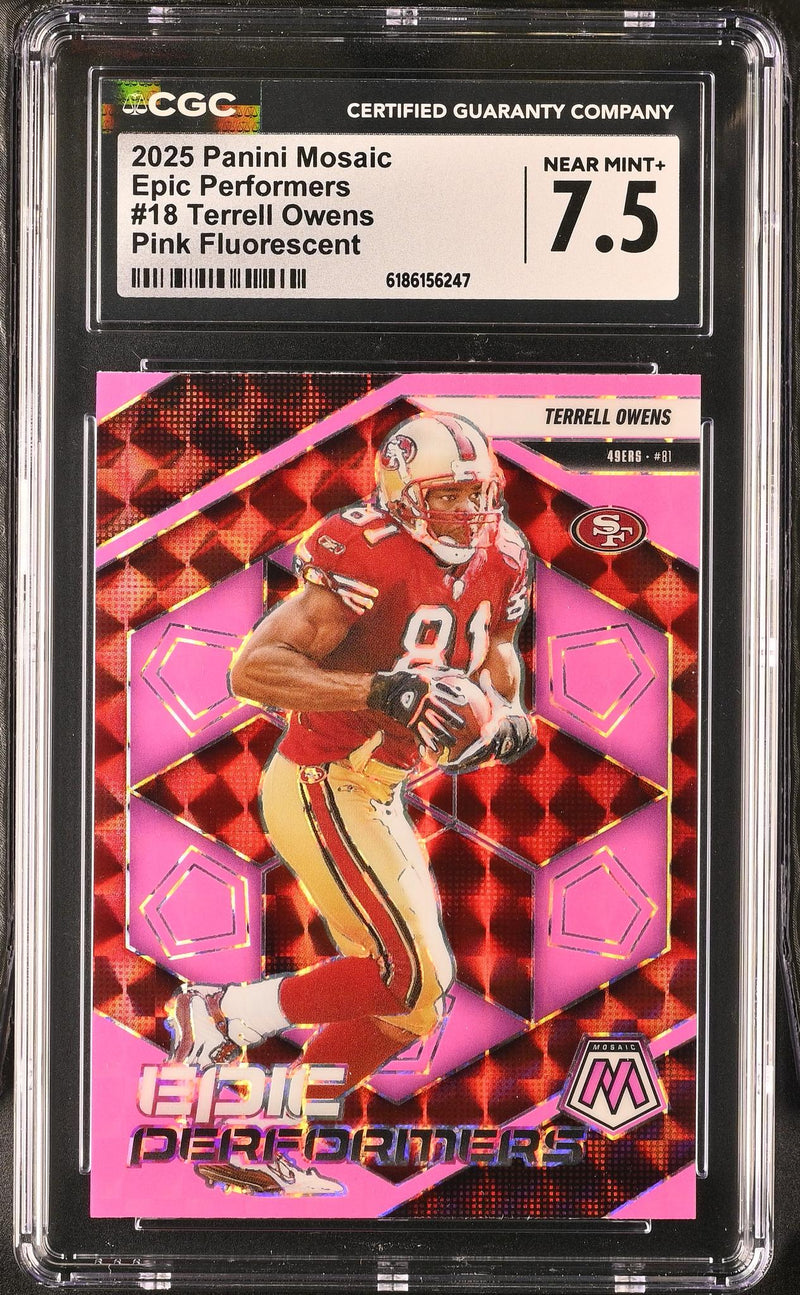 2025 Panini Mosaic Epic Performers Terrell Owens Pink Fluorescent #18 CGC 7.5