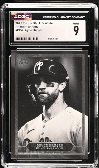 2025 Topps Black & White Prized Portraits Bryce Harper #PP4 CGC 9
