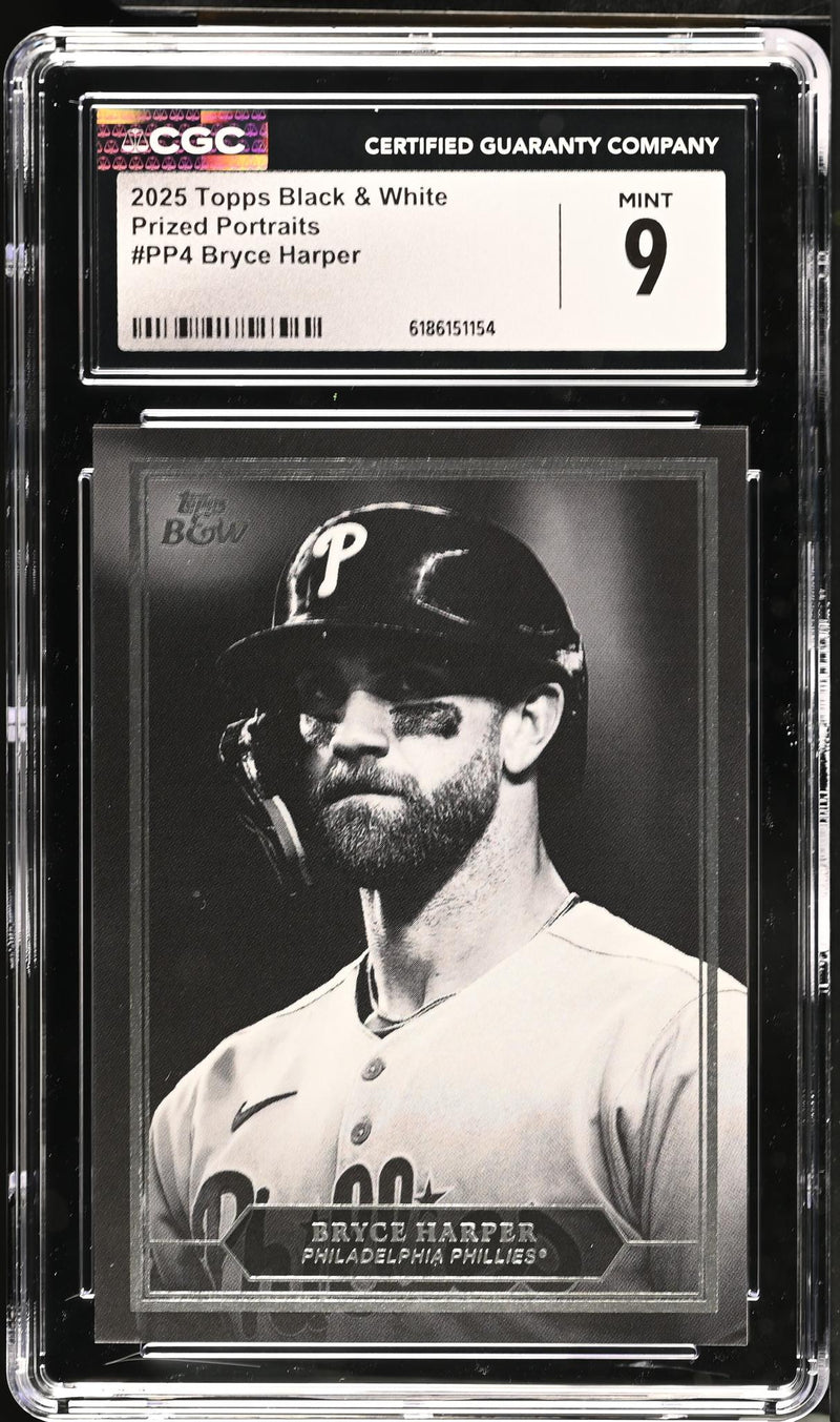 2025 Topps Black & White Prized Portraits Bryce Harper #PP4 CGC 9