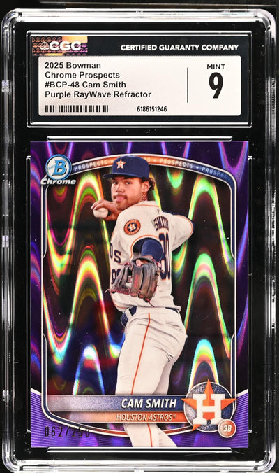 2025 Bowman Chrome Prospects Cam Smith #BCP-48 Purple RayWave Refractor /250 CGC 9