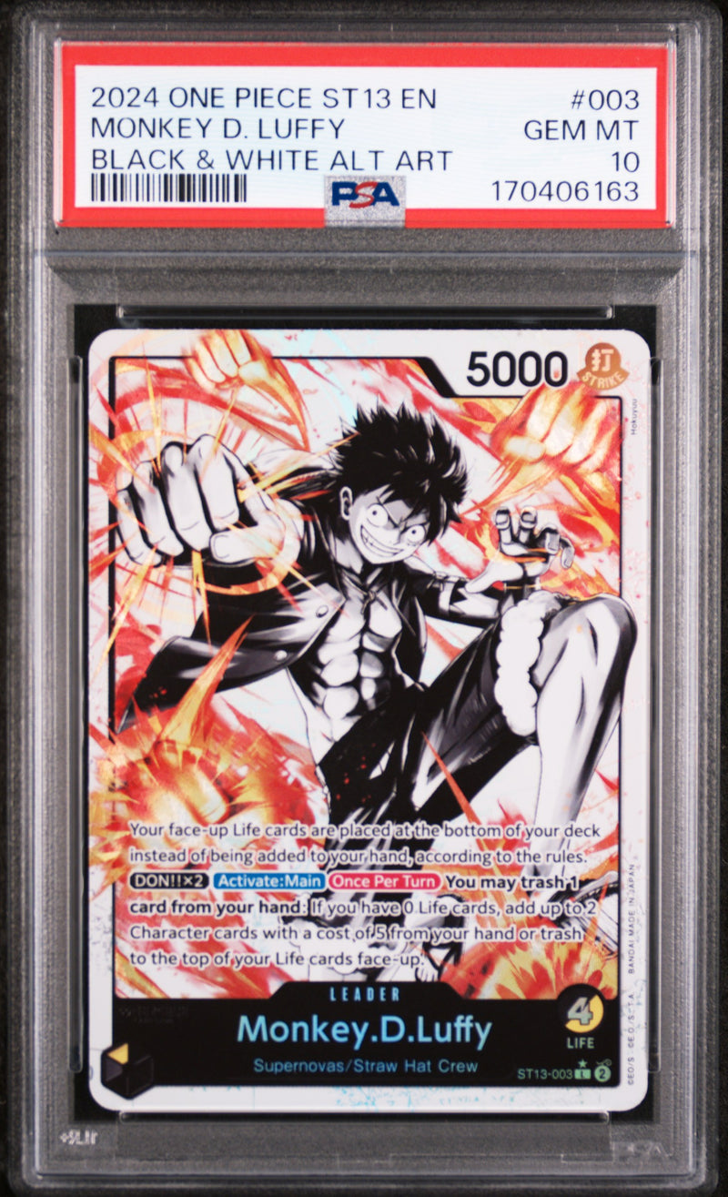 2024 One Piece Starter Deck 13 the Three Brothers Ultra Deck Black and White Alternate Art Monkey D. Luffy #ST13003 PSA 10