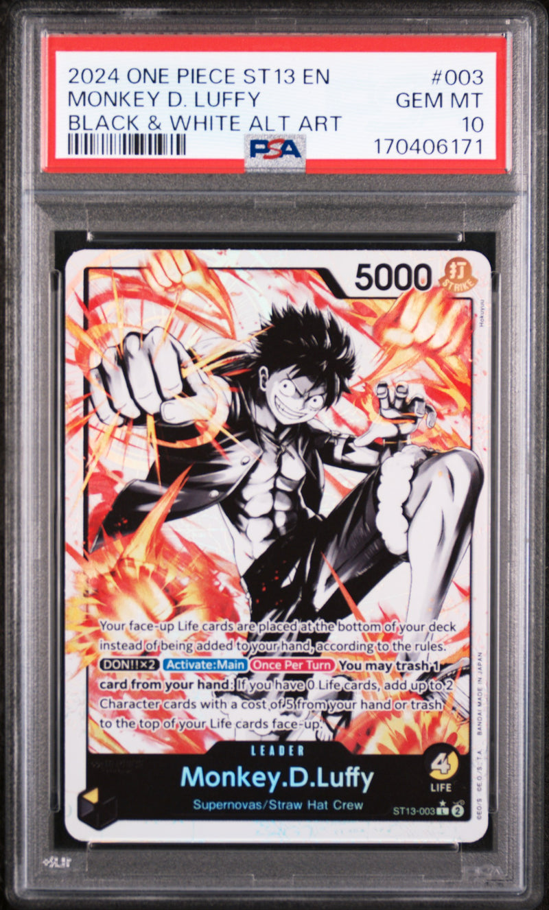 2024 One Piece Starter Deck 13 the Three Brothers Ultra Deck Black and White Alternate Art Monkey D. Luffy #ST13003 PSA 10