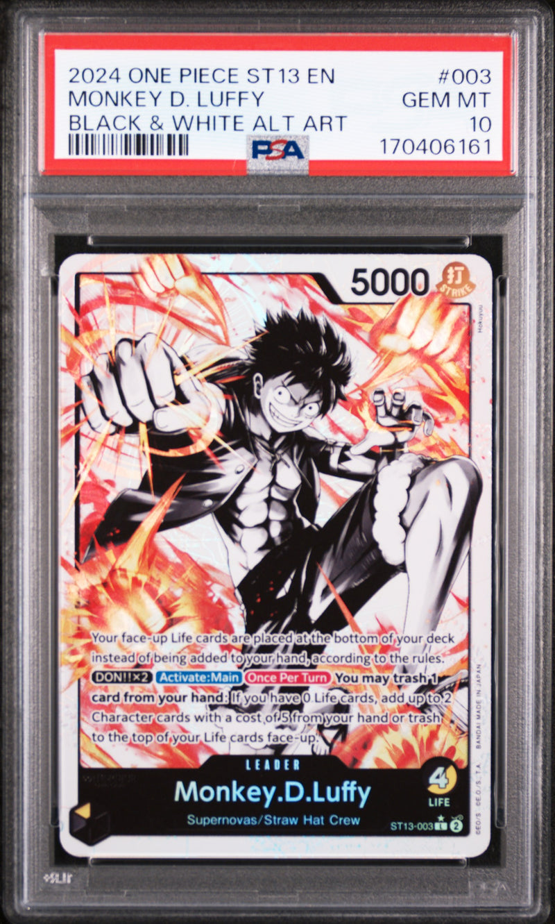 2024 One Piece Starter Deck 13 the Three Brothers Ultra Deck Black and White Alternate Art Monkey D. Luffy #ST13003 PSA 10
