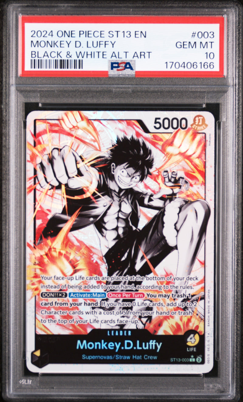 2024 One Piece Starter Deck 13 the Three Brothers Ultra Deck Black and White Alternate Art Monkey D. Luffy #ST13003 PSA 10