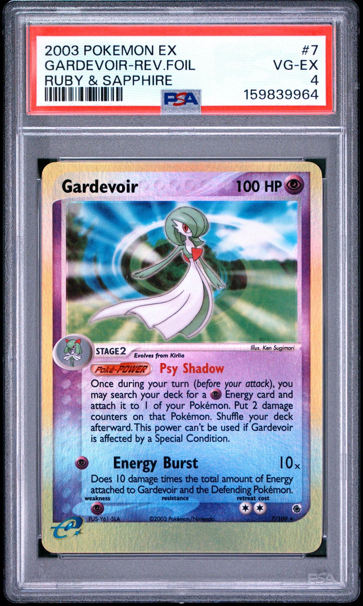2003 Pokemon Ex Ruby and Sapphire Reverse Foil Gardevoir #7 PSA 4