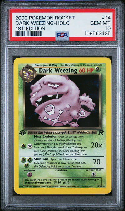 2000 Pokemon Team Rocket 1st Edition Holo Dark Weezing #14 PSA 10