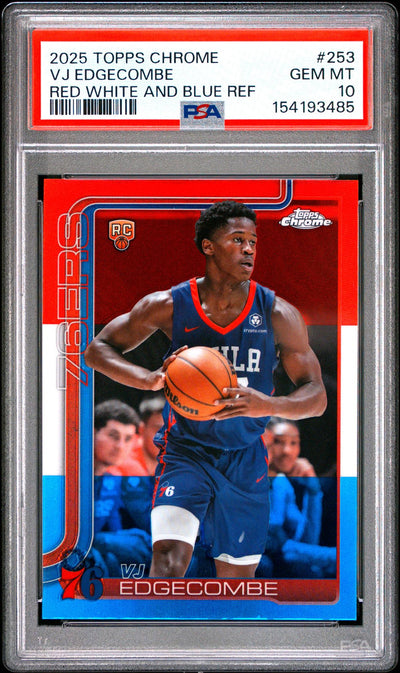 2025 Topps Chrome Red White and Blue Refractor Vj Edgecombe #253 PSA 10