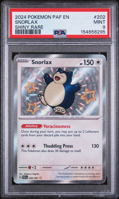 2024 Pokemon Paldean Fates Shiny Rare Snorlax #202 PSA 9