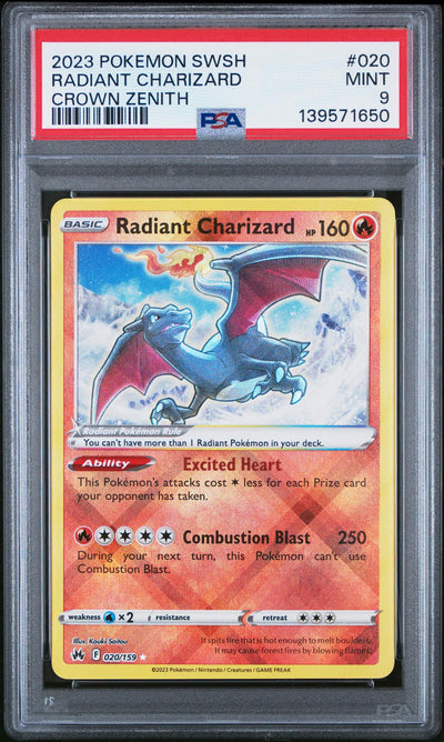 2023 Pokemon Sword and Shield Crown Zenith Radiant Charizard #020 PSA 9