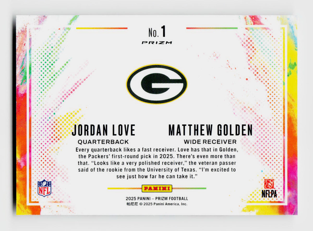 2025 Panini Prizm #1 Jordan Love/Matthew Golden Dual Color Blast SSP