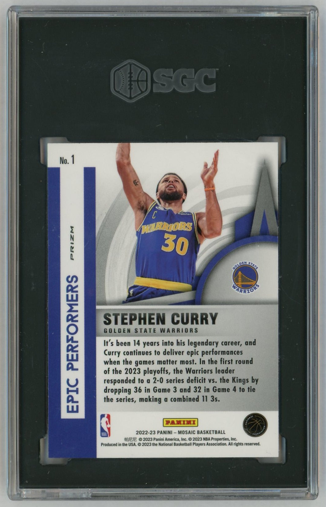 2022-23 Mosaic #1 Stephen Curry Epic Performers Mosaic Prizm SGC 9.5