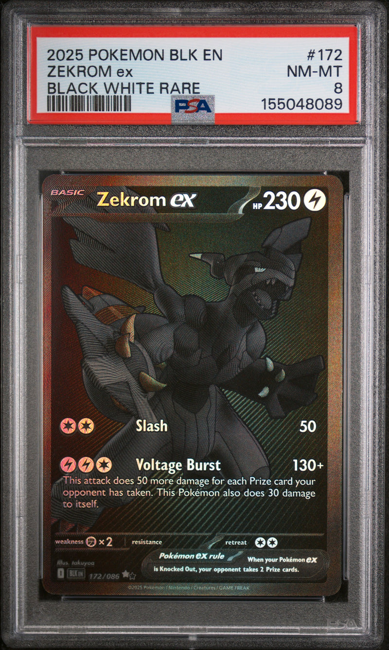2025 Pokemon Scarlet and Violet Black Bolt Black White Rare Zekrom Ex #172 PSA 8