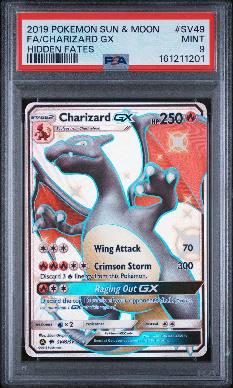 2019 Pokemon Sun and Moon Hidden Fates Shiny Vault Charizard Gx #SV49 PSA 9