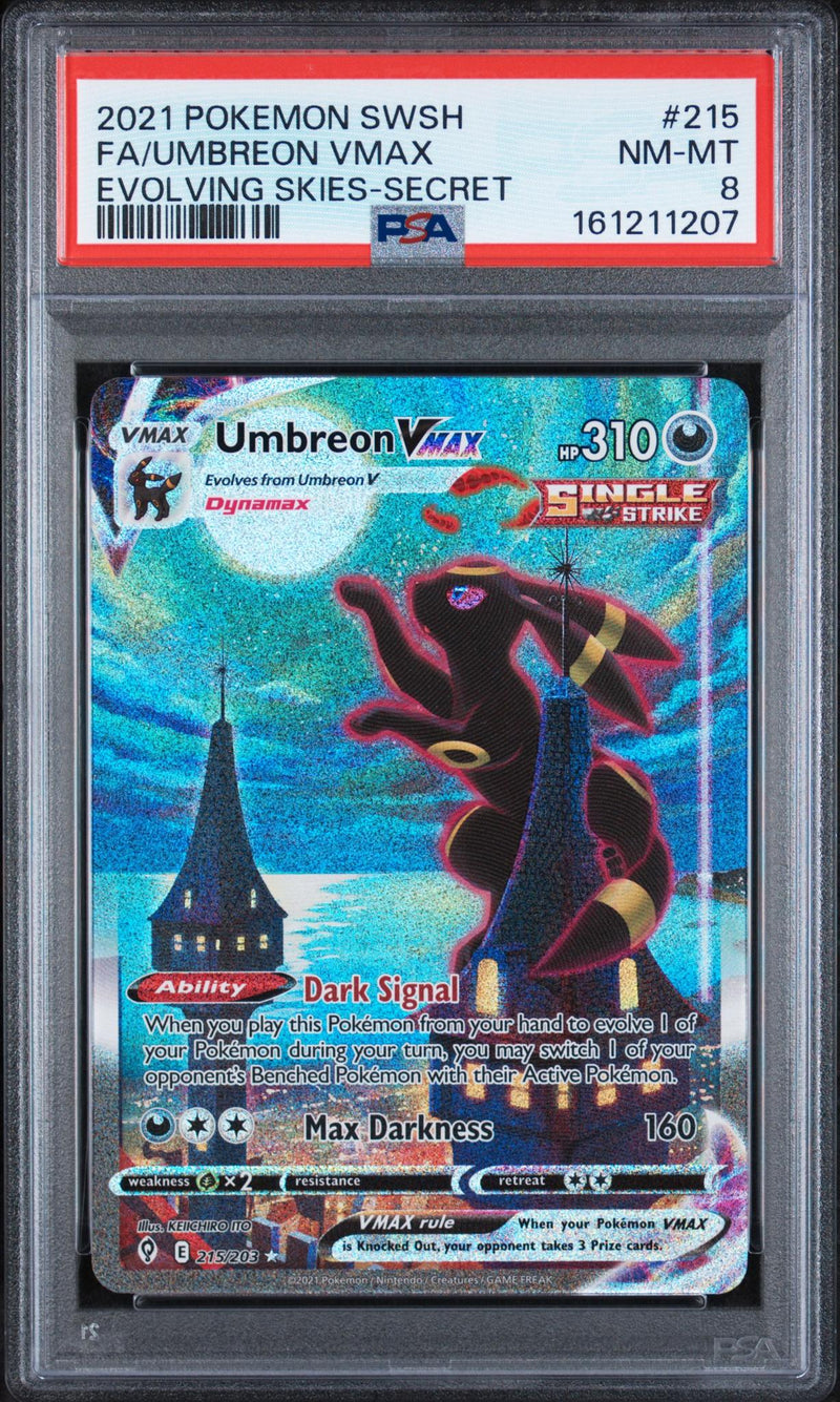 2021 Pokemon Sword and Shield Evolving Skies Secret Rare Umbreon Vmax #215 PSA 8