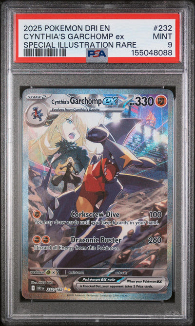 2025 Pokemon Scarlet and Violet Destined Rivals Special Illustration Rare Cynthia's Garchomp Ex #232 PSA 9
