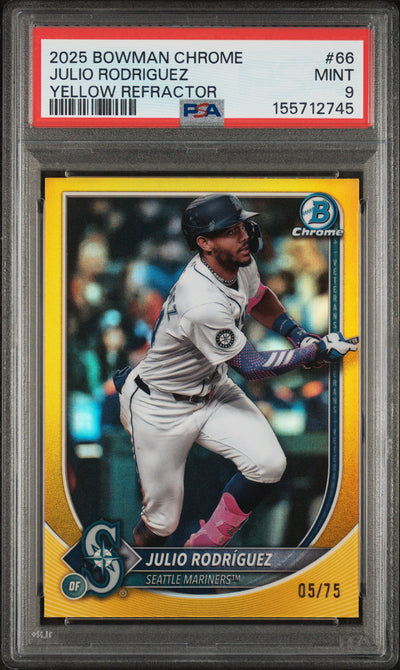 2025 Bowman Chrome Yellow Refractor Julio Rodriguez #66 PSA 9