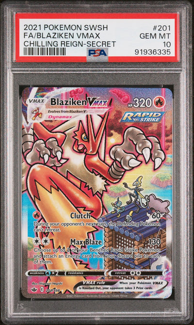 2021 Pokemon Sword and Shield Chilling Reign Secret Rare Blaziken Vmax #201 PSA 10