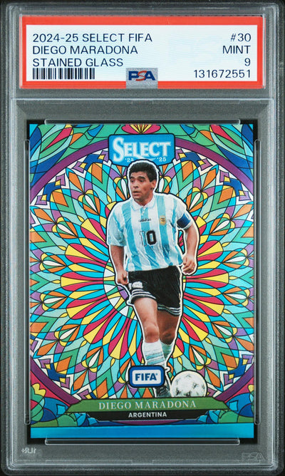 2024 Select Fifa Stained Glass Fifa Diego Maradona #30 PSA 9