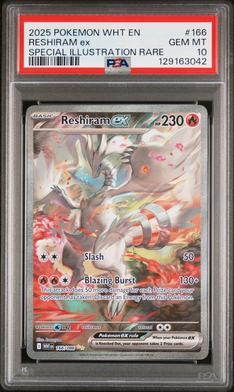 2025 Pokemon Scarlet and Violet White Flare Special Illustration Rare Reshiram Ex #166 PSA 10