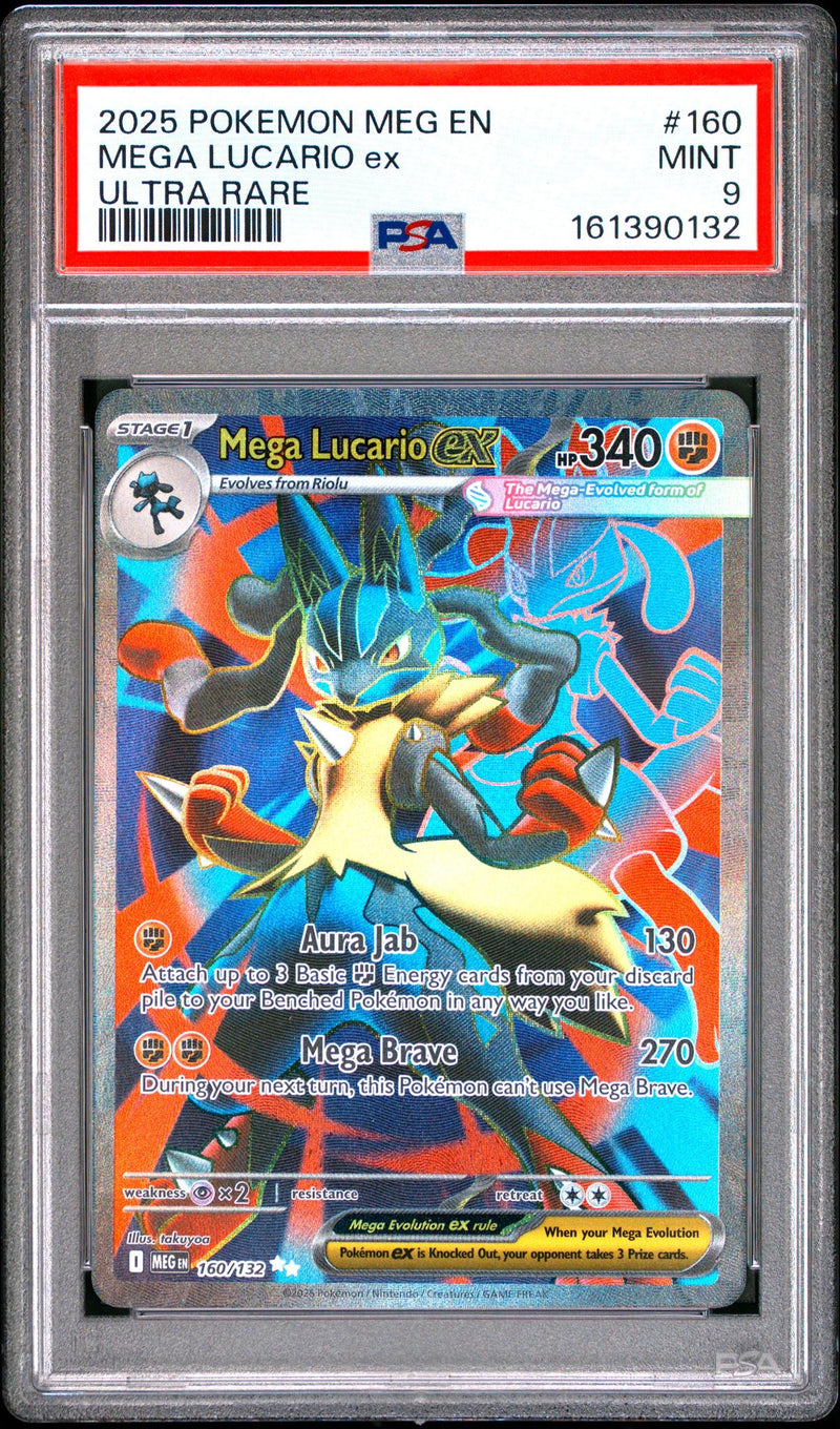 2025 Pokemon Mega Evolution Ultra Rare Mega Lucario Ex #160 PSA 9