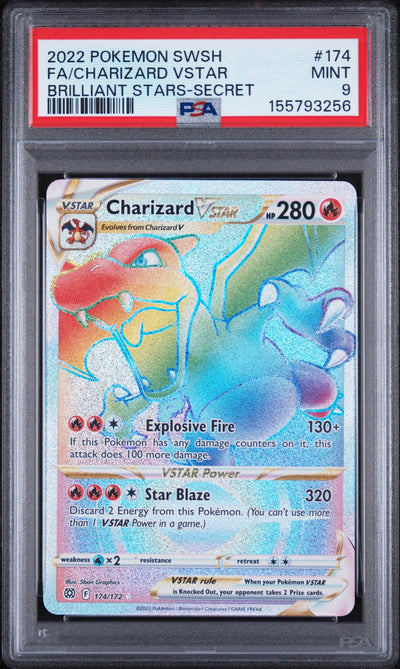 2022 Pokemon Sword and Shield Brilliant Stars Secret Rare Charizard Vstar #174 PSA 9
