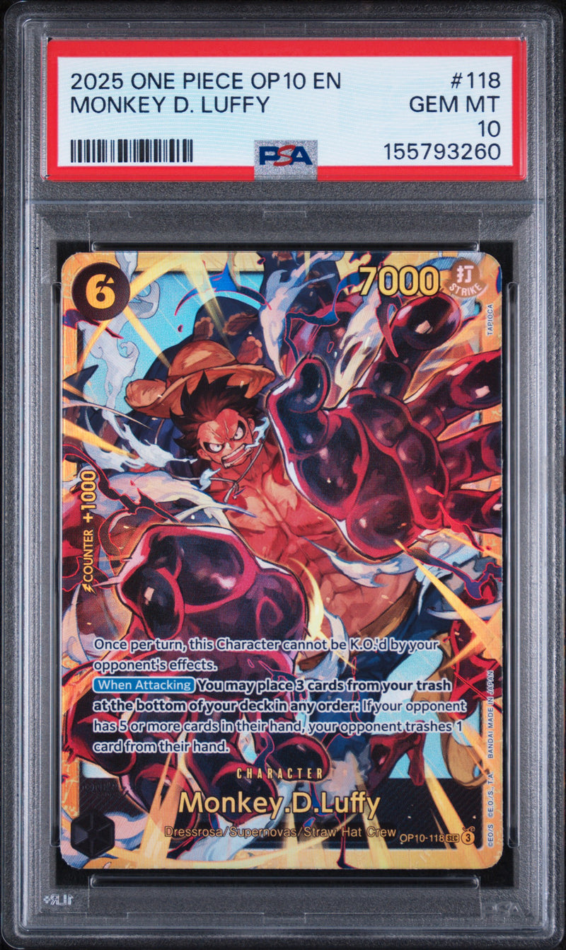 2025 One Piece Royal Blood Monkey D. Luffy #OP10-118 PSA 10