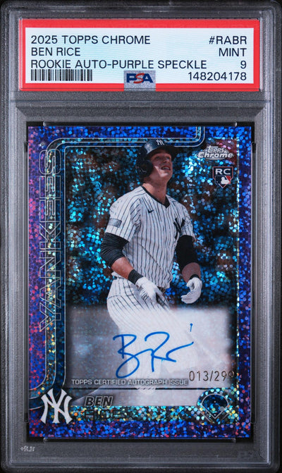 2025 Topps Chrome Rookie Autograph Purple Speckle Ben Rice #RA-BR /299 PSA 9