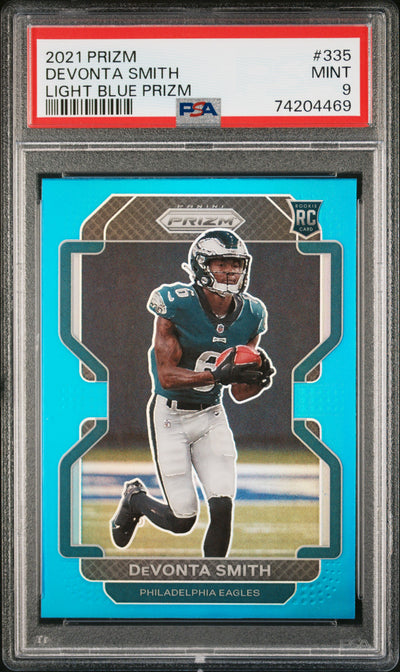2021 Panini Prizm Prizms Light Blue Devonta Smith #335 PSA 9
