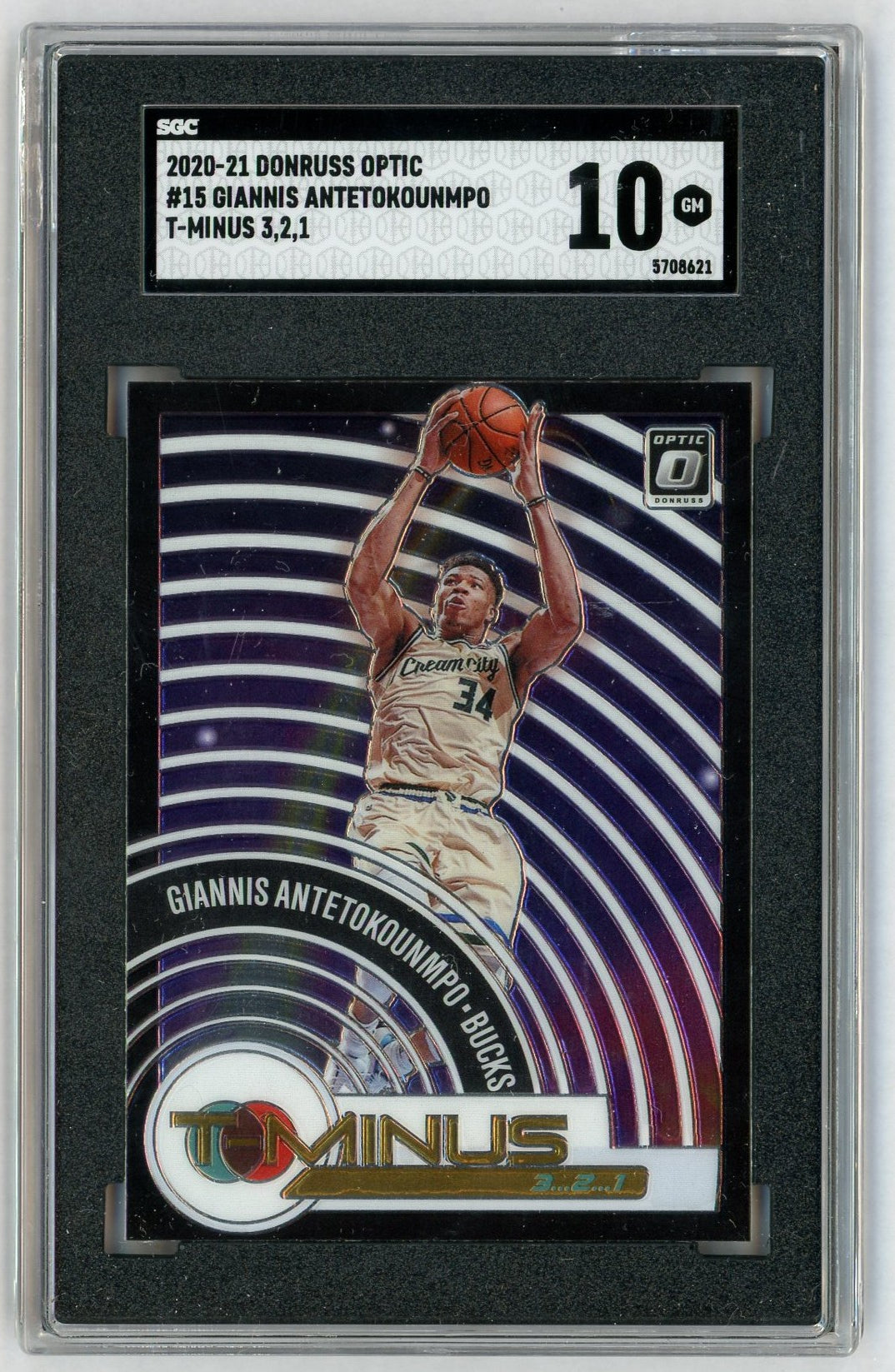 2020-21 Donruss Optic #15 Giannis Antetokounmpo T-Minus 3, 2, 1 SGC 10