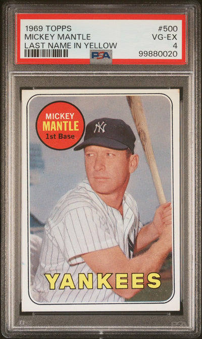 1969 Topps Last Name In Yellow Mickey Mantle #500 PSA 4
