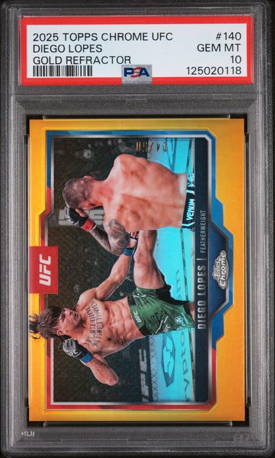 2025 Topps Chrome UFC Gold Refractor Diego Lopes #140 /50 PSA 10