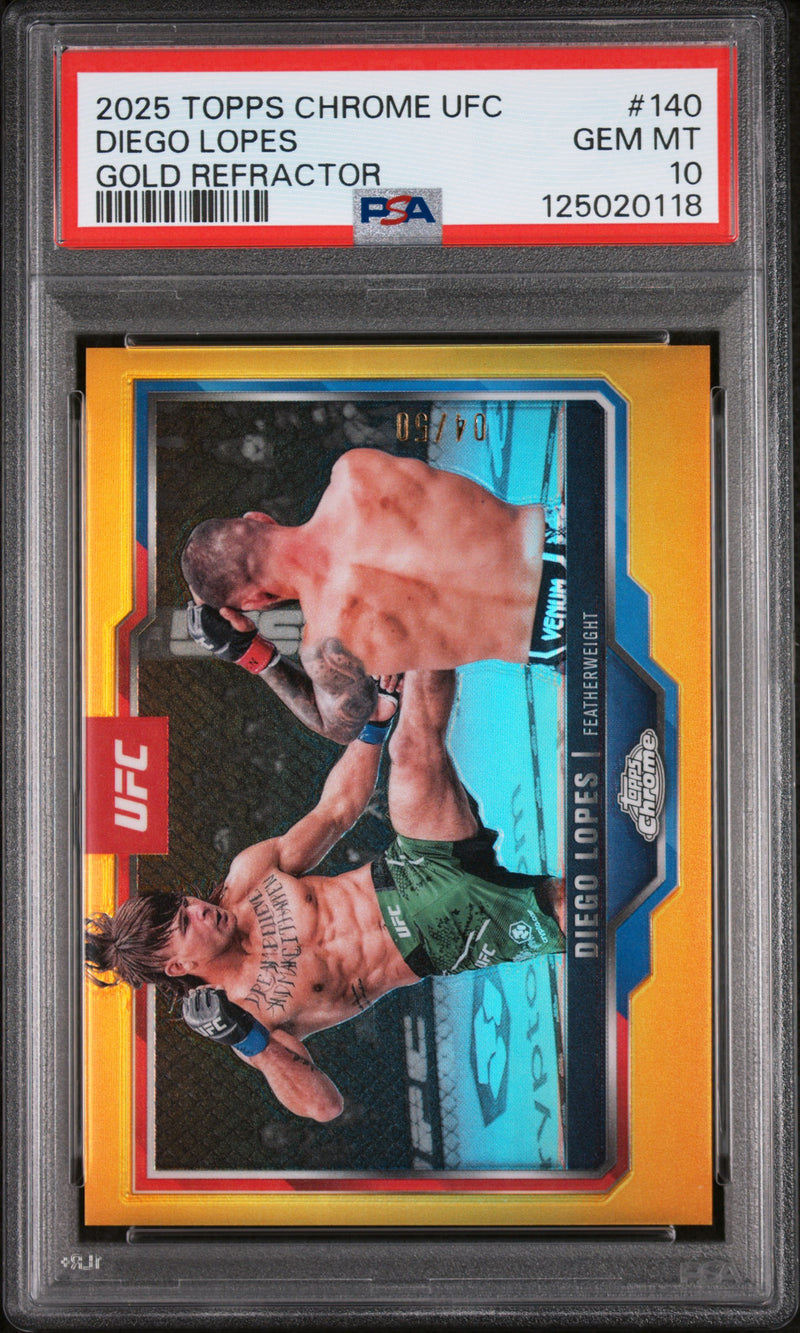 2025 Topps Chrome UFC Gold Refractor Diego Lopes #140 /50 PSA 10
