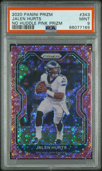 2020 Panini Prizm No Huddle Pink Prizm Jalen Hurts #343 /15 PSA 9